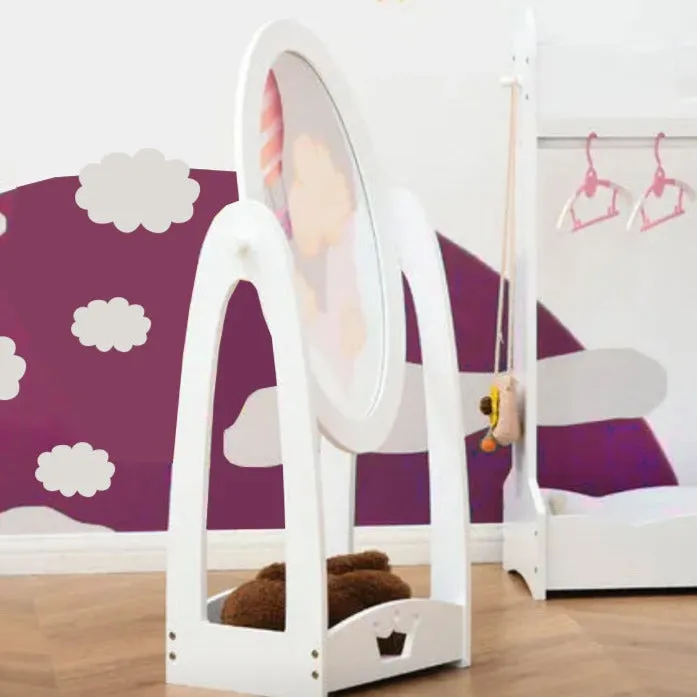 Children's mirror | Freestanding Oval Tilting Mirror with Storage Box | White | 3-8 Years