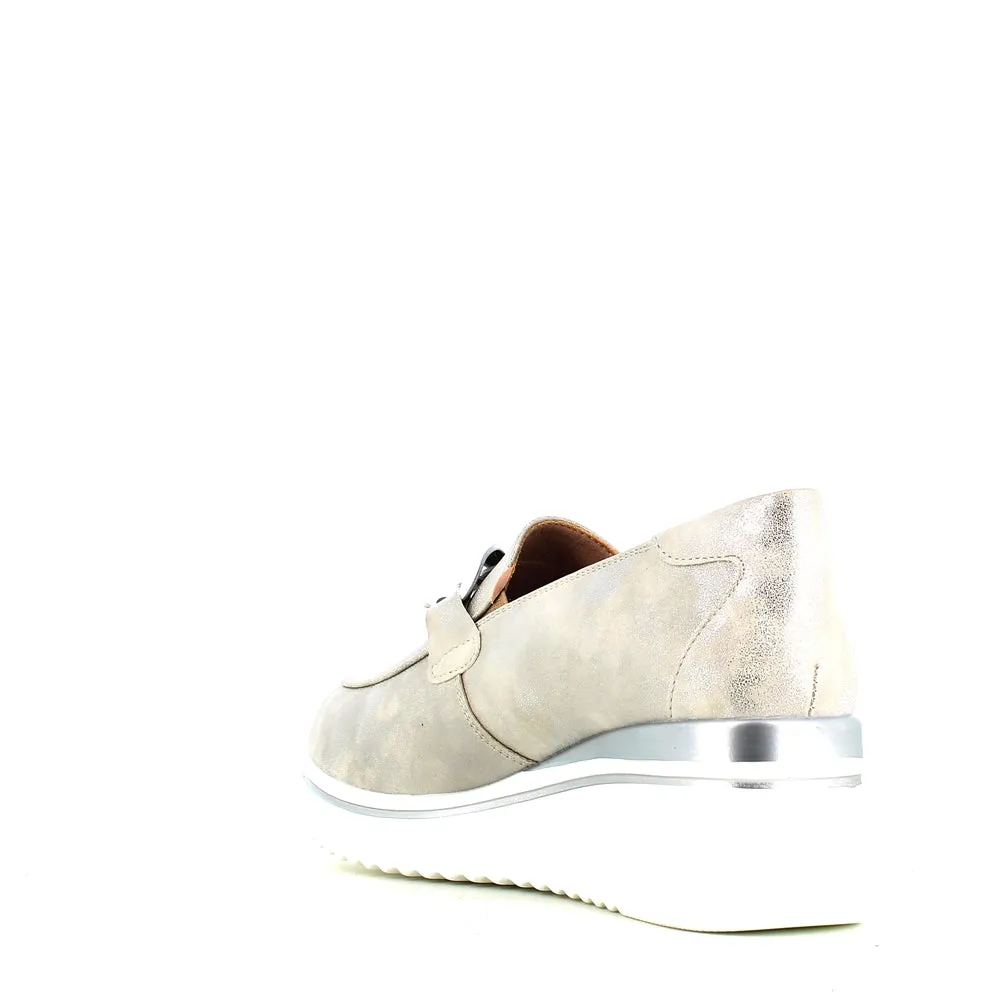 Cinders Edit Wedge Slip On Loafer Satin Silver