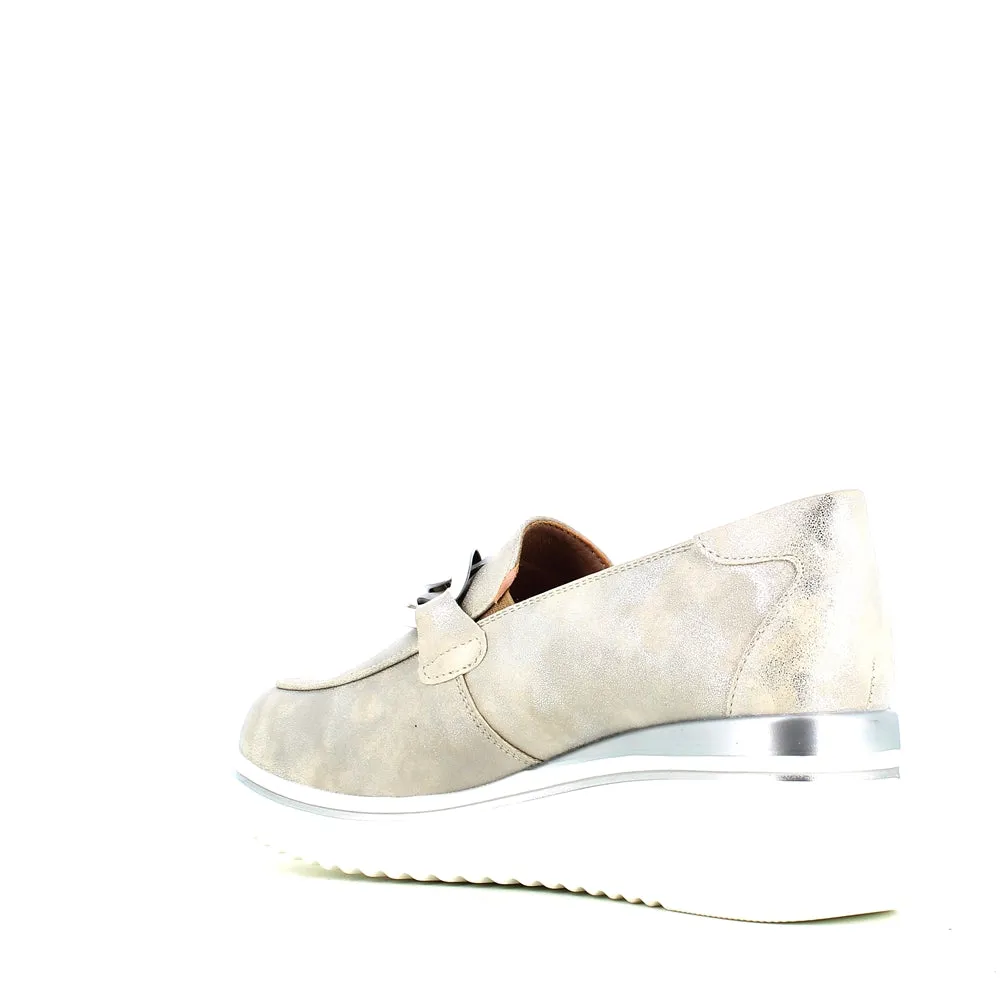 Cinders Edit Wedge Slip On Loafer Satin Silver