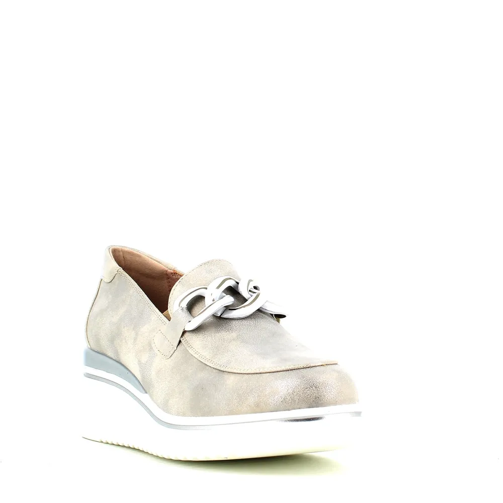 Cinders Edit Wedge Slip On Loafer Satin Silver