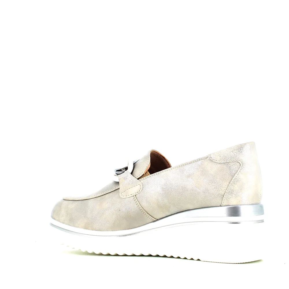 Cinders Edit Wedge Slip On Loafer Satin Silver
