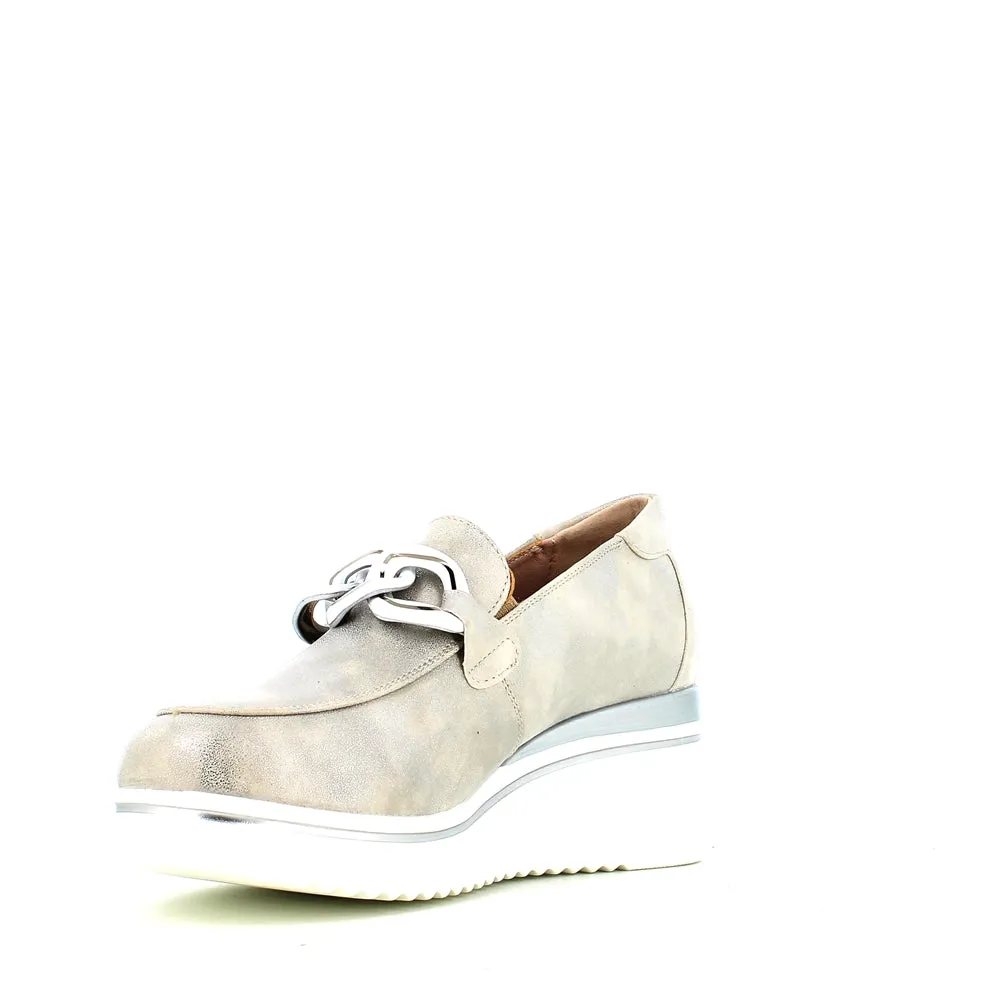 Cinders Edit Wedge Slip On Loafer Satin Silver