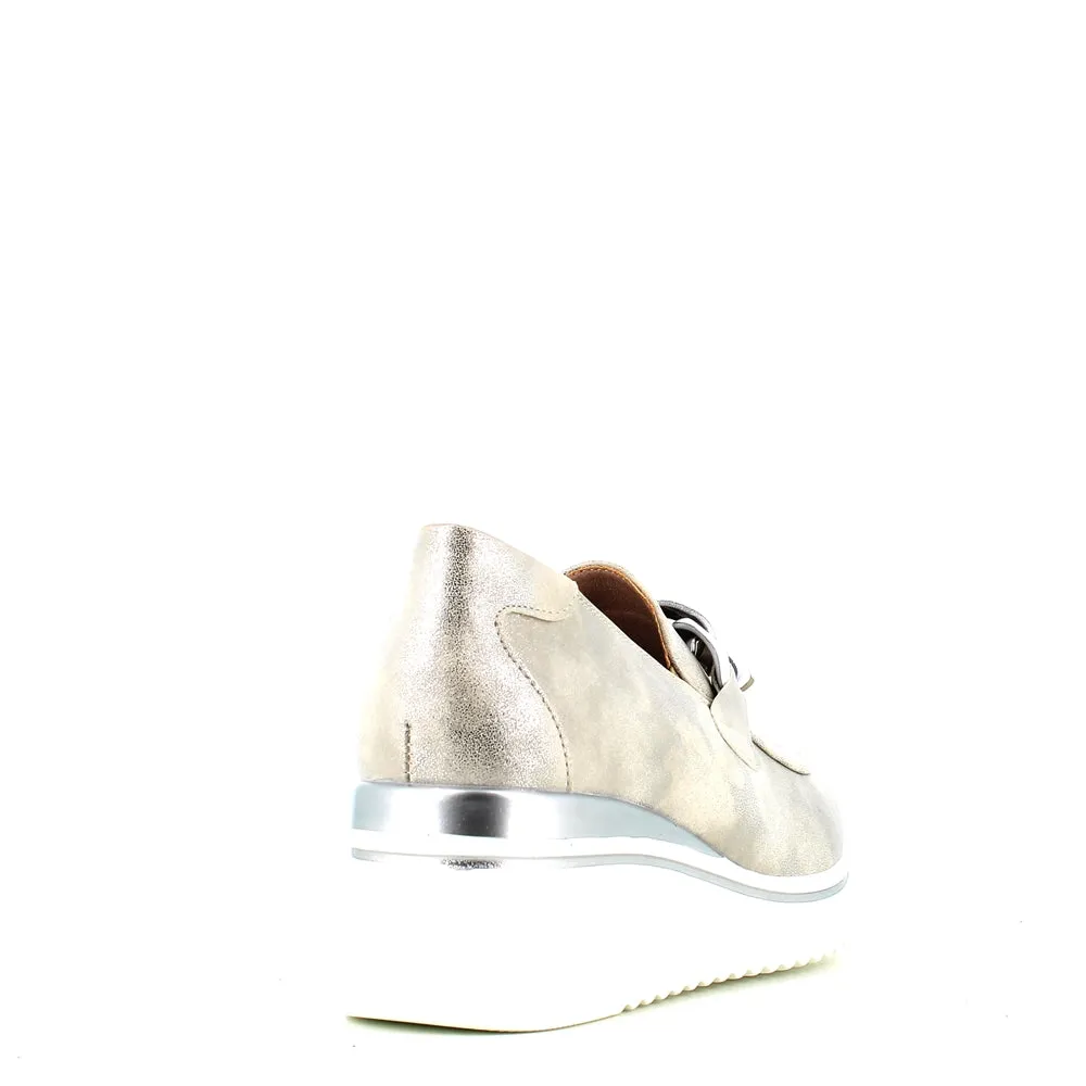 Cinders Edit Wedge Slip On Loafer Satin Silver