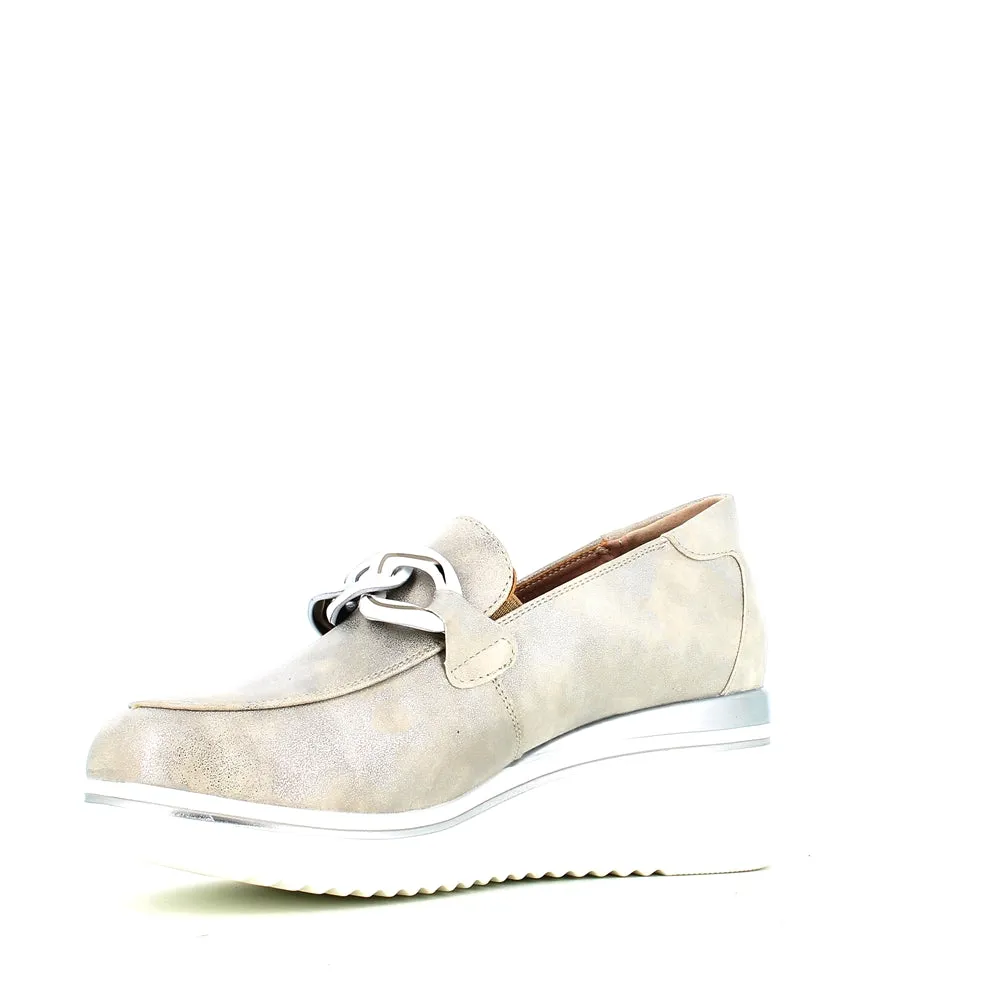 Cinders Edit Wedge Slip On Loafer Satin Silver