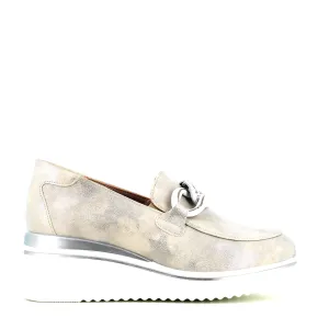 Cinders Edit Wedge Slip On Loafer Satin Silver