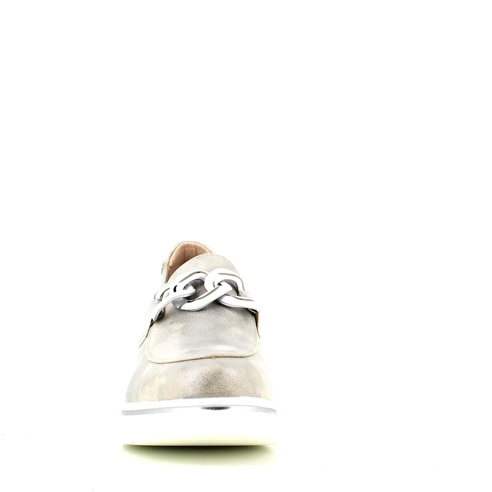 Cinders Edit Wedge Slip On Loafer Satin Silver