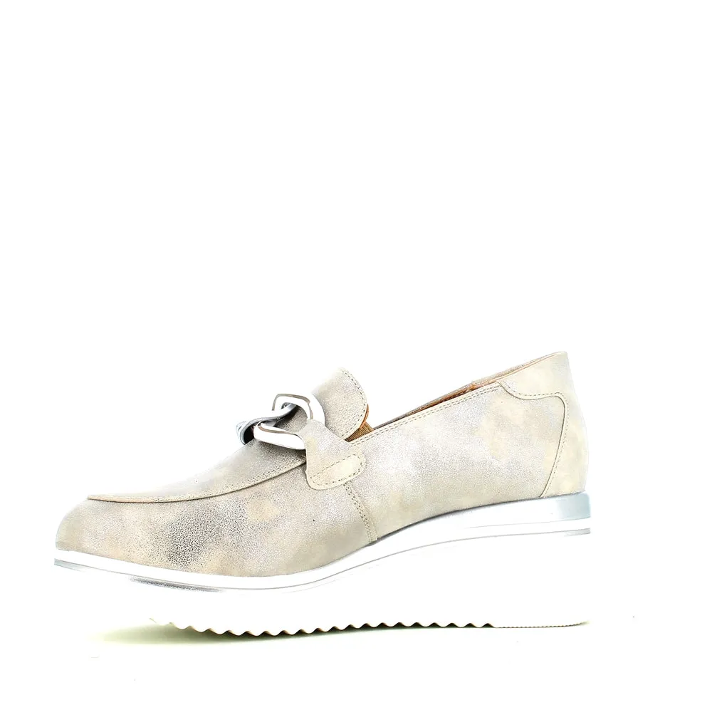 Cinders Edit Wedge Slip On Loafer Satin Silver