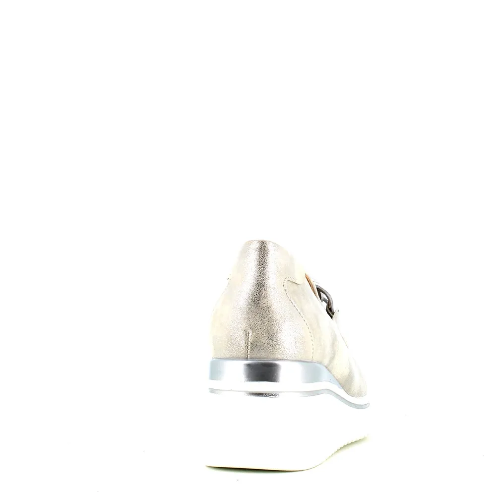 Cinders Edit Wedge Slip On Loafer Satin Silver