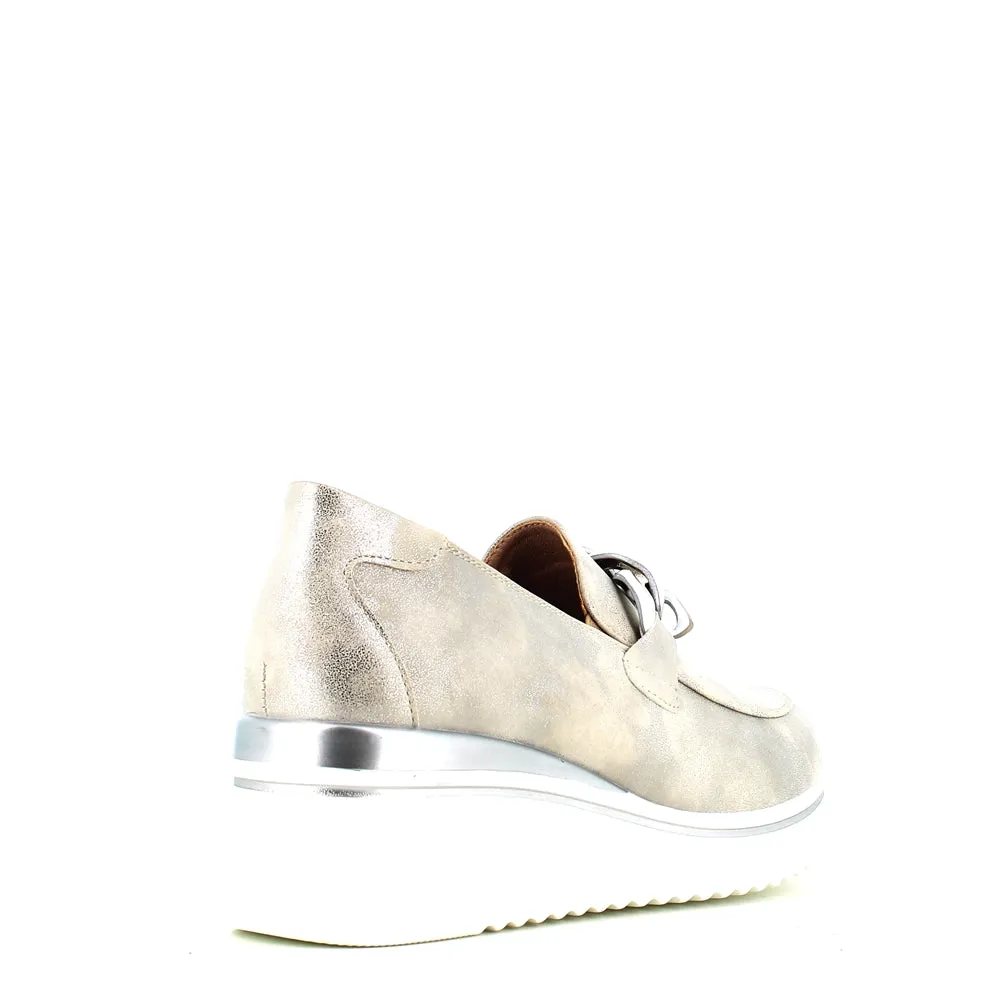 Cinders Edit Wedge Slip On Loafer Satin Silver