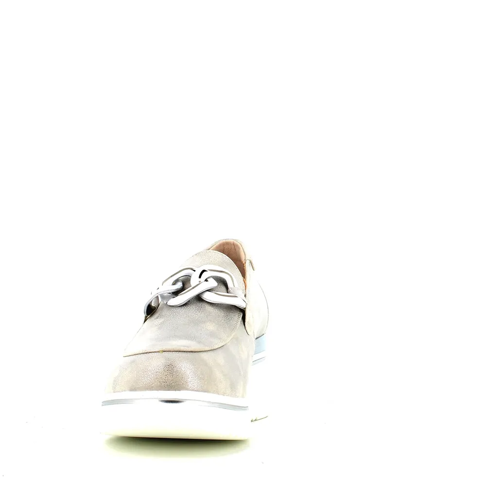 Cinders Edit Wedge Slip On Loafer Satin Silver
