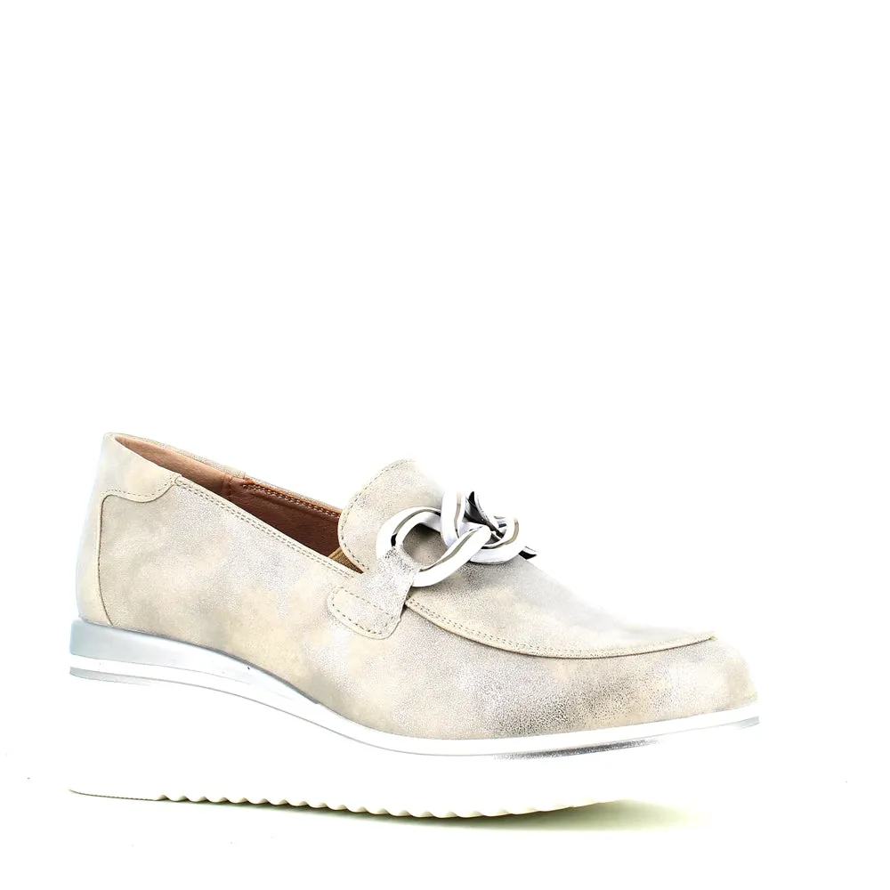Cinders Edit Wedge Slip On Loafer Satin Silver
