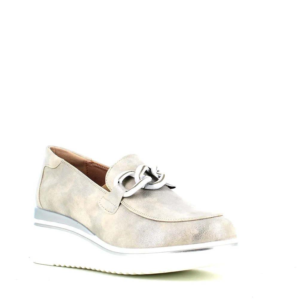 Cinders Edit Wedge Slip On Loafer Satin Silver