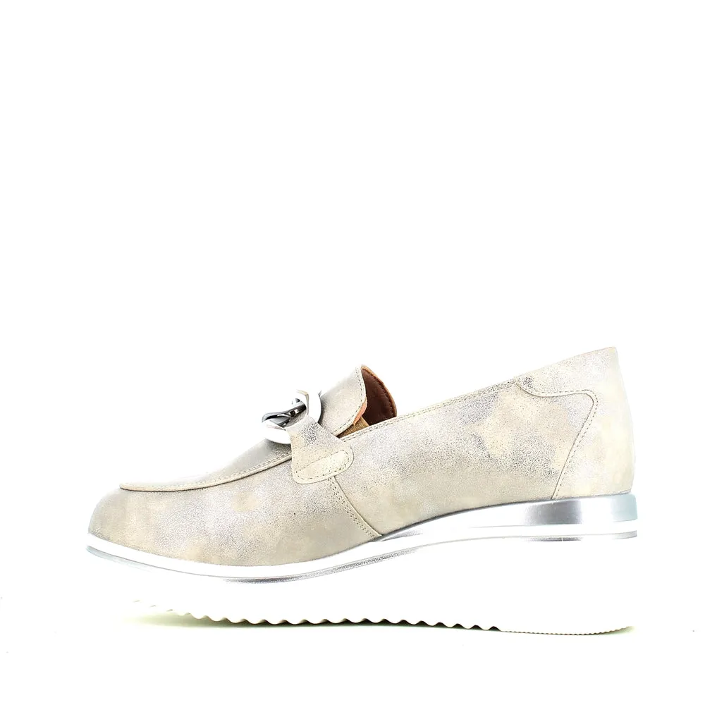 Cinders Edit Wedge Slip On Loafer Satin Silver