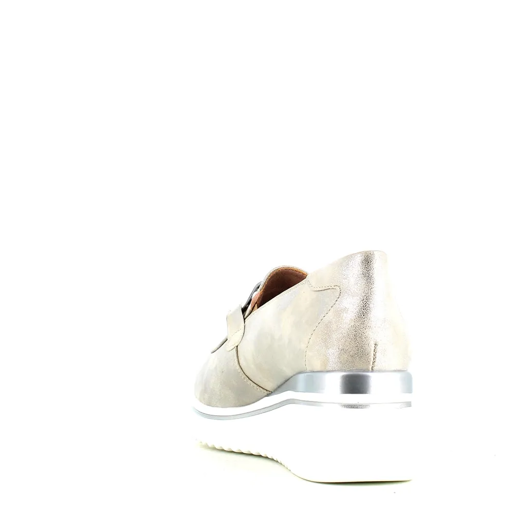 Cinders Edit Wedge Slip On Loafer Satin Silver