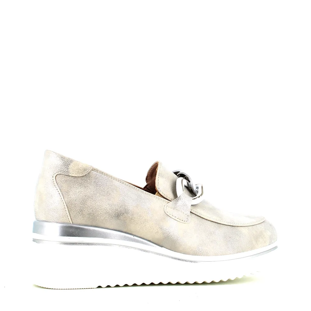 Cinders Edit Wedge Slip On Loafer Satin Silver