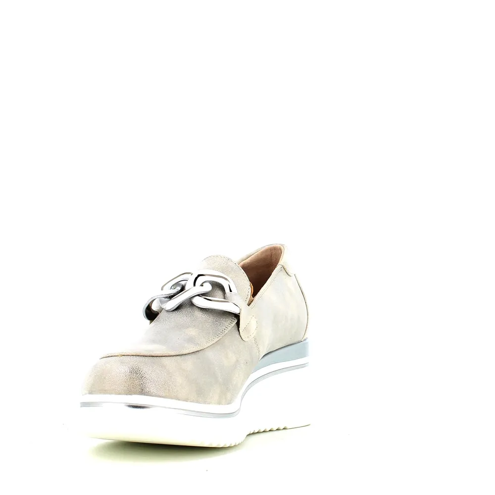 Cinders Edit Wedge Slip On Loafer Satin Silver