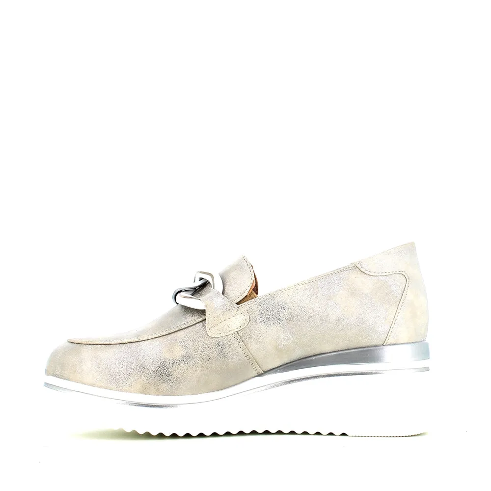 Cinders Edit Wedge Slip On Loafer Satin Silver