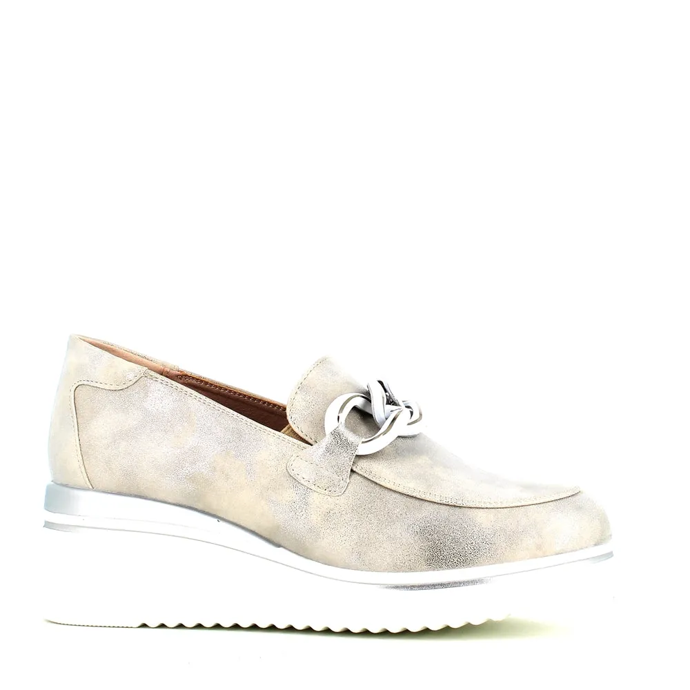 Cinders Edit Wedge Slip On Loafer Satin Silver