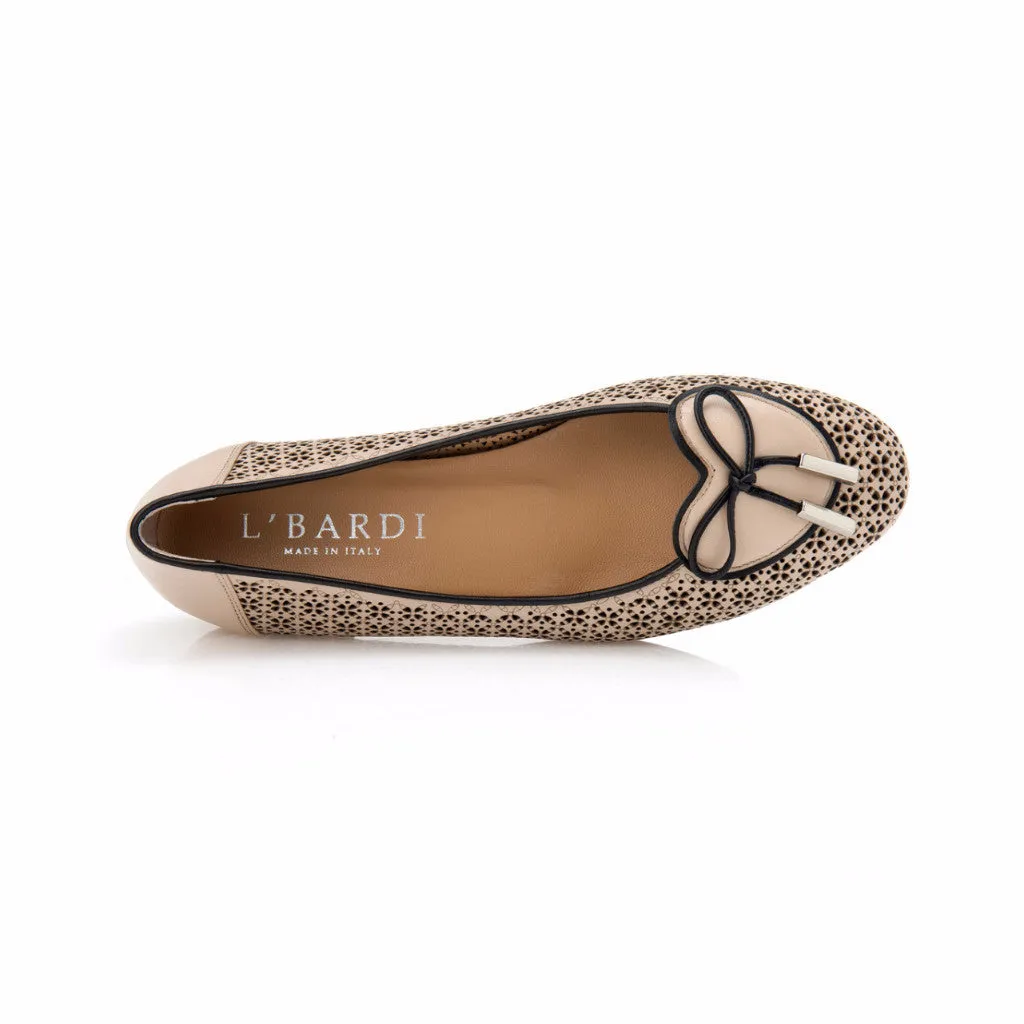 Cream and Black Leather Heart Shaped Ballet Flat