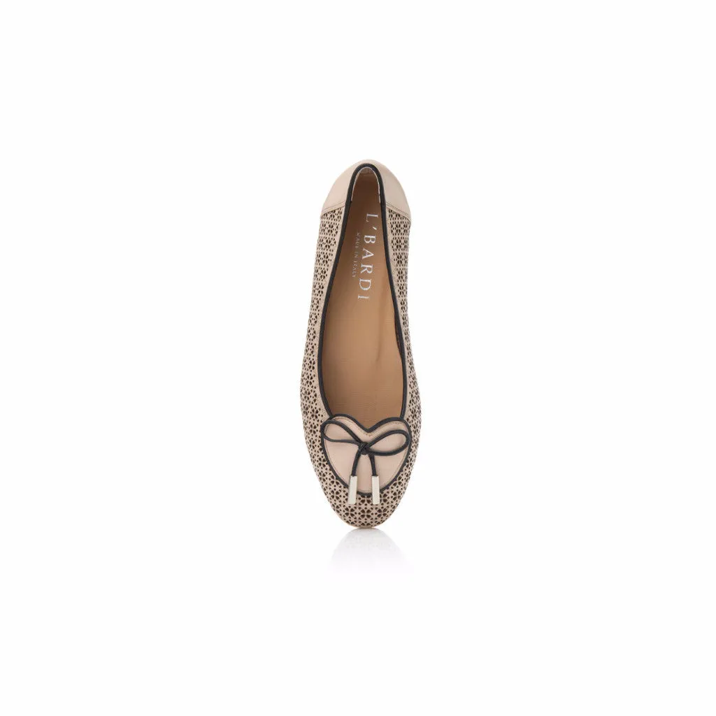 Cream and Black Leather Heart Shaped Ballet Flat