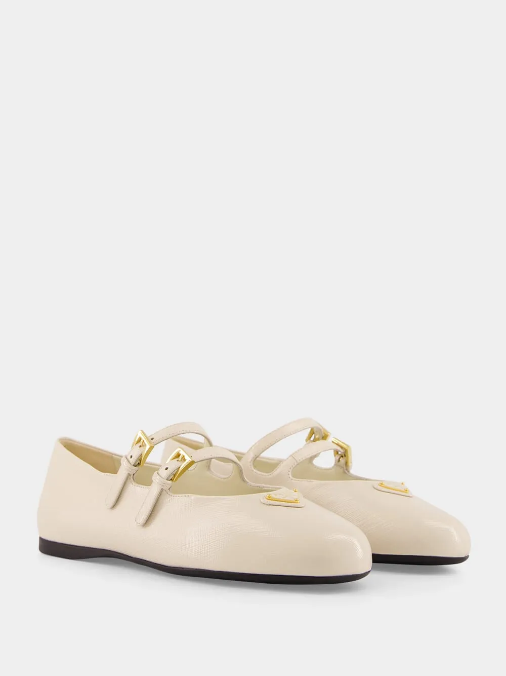Cream Double-Strap Ballerinas