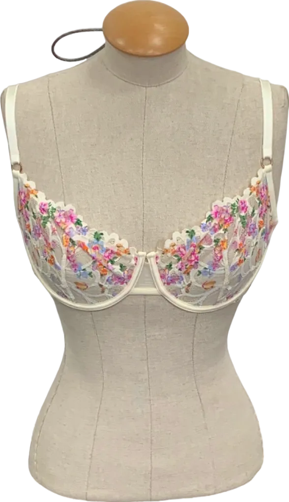 Cream Floral Embroidered Underwire Bra UK 32DD