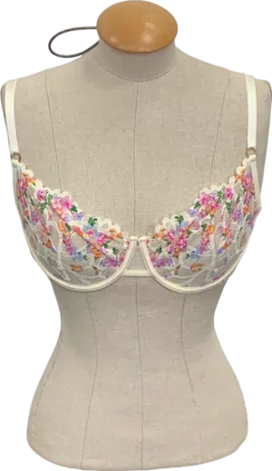 Cream Floral Embroidered Underwire Bra UK 32DD