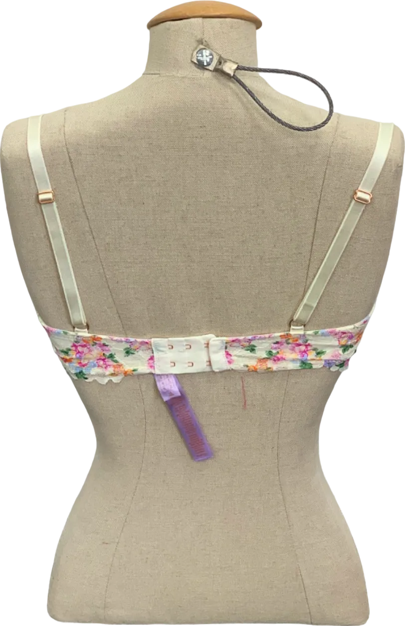 Cream Floral Embroidered Underwire Bra UK 32DD