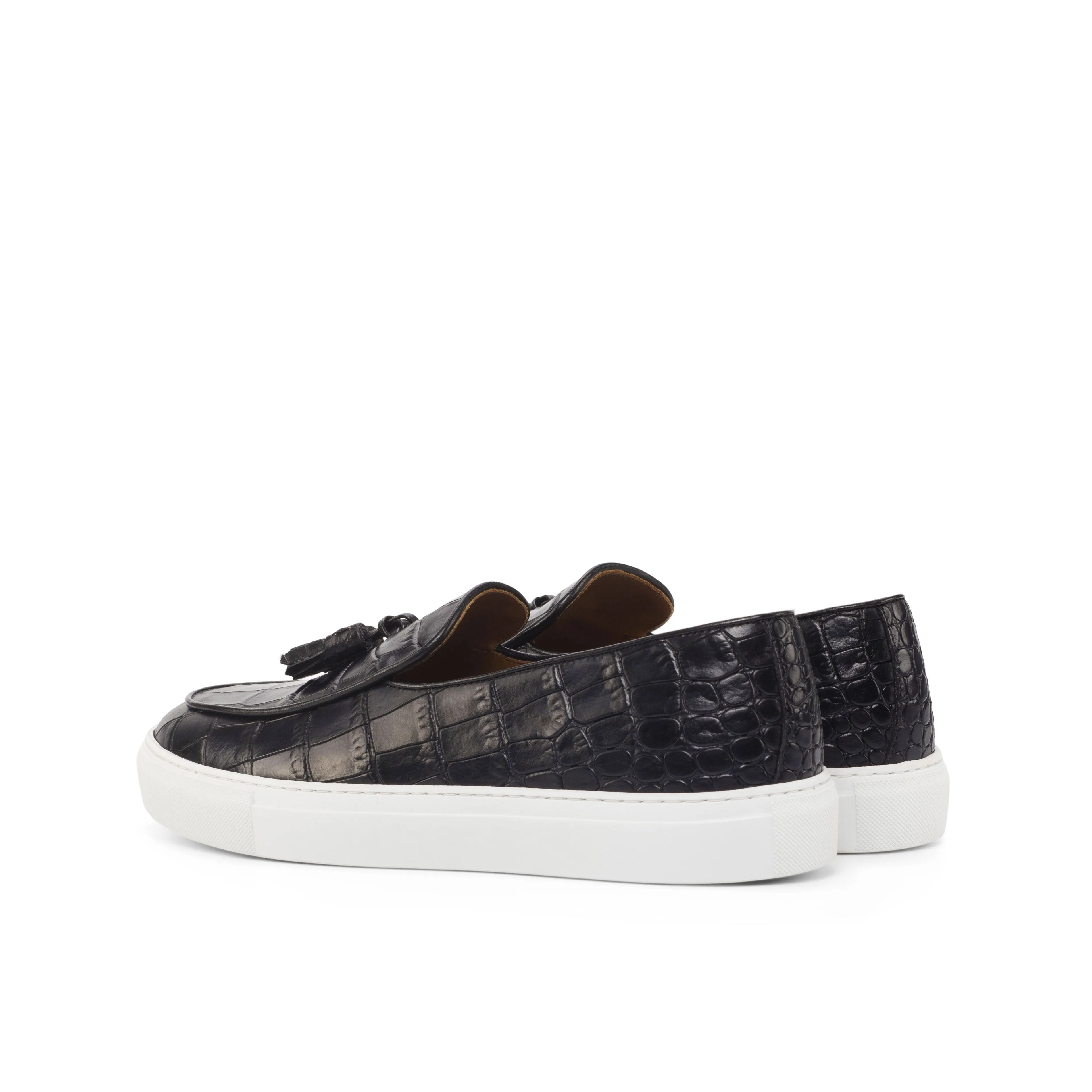 DapperFam King in Black Men's Italian Croco Embossed Leather Belgian Sneaker