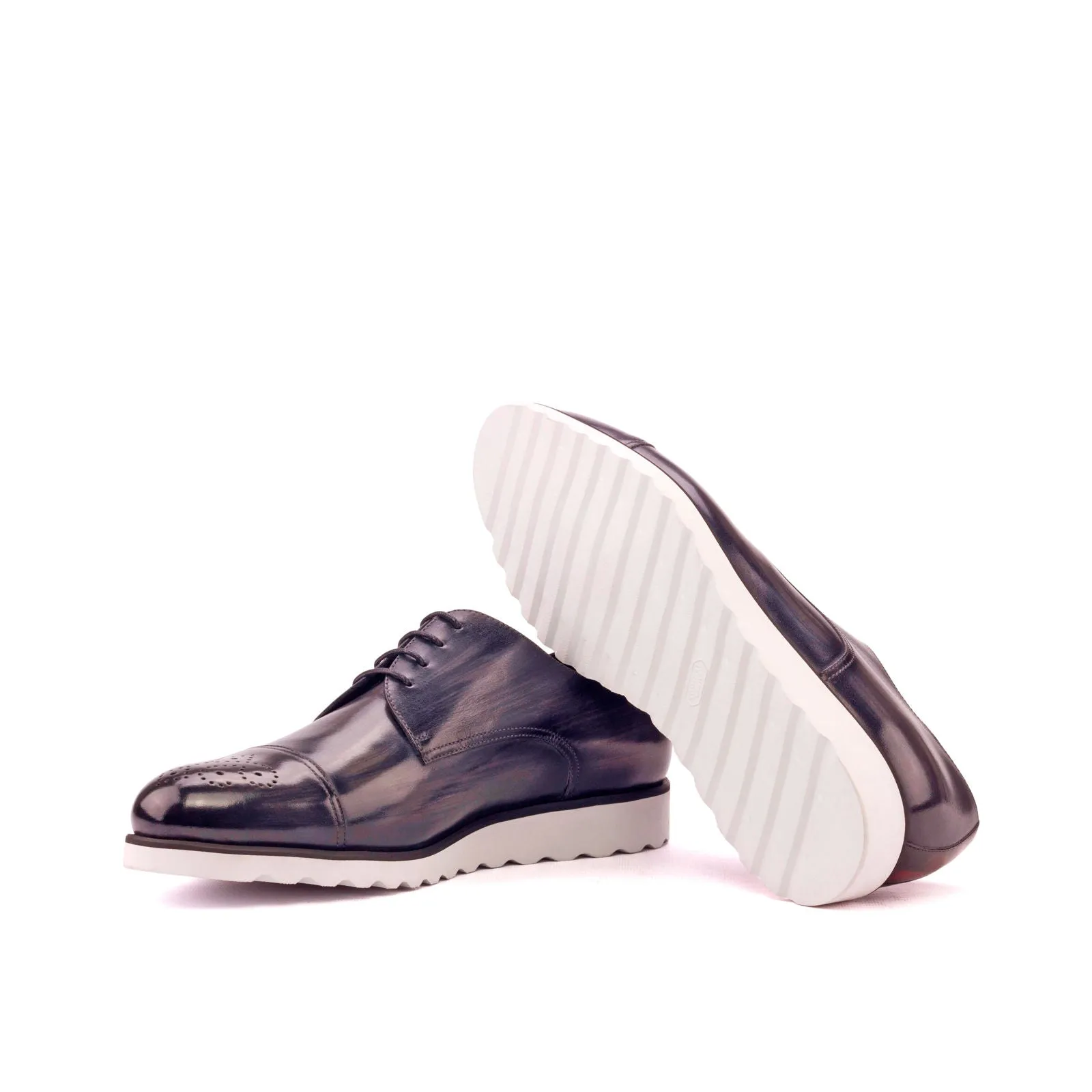 DapperFam Vero in Grey / Burgundy Camo Men's Hand-Painted Patina Derby