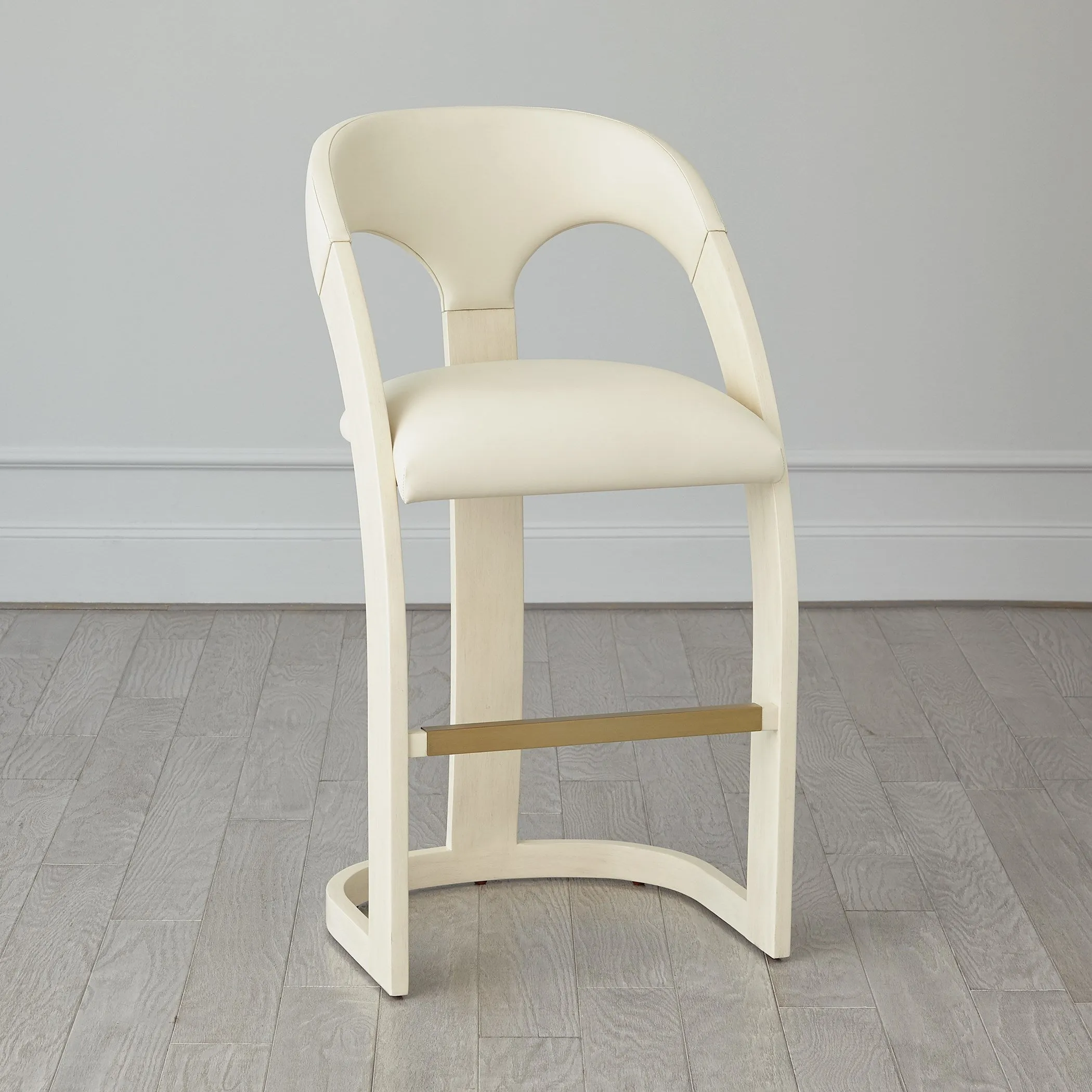 Delia Counter Stool - Ebony Cerused - Graphite Leather