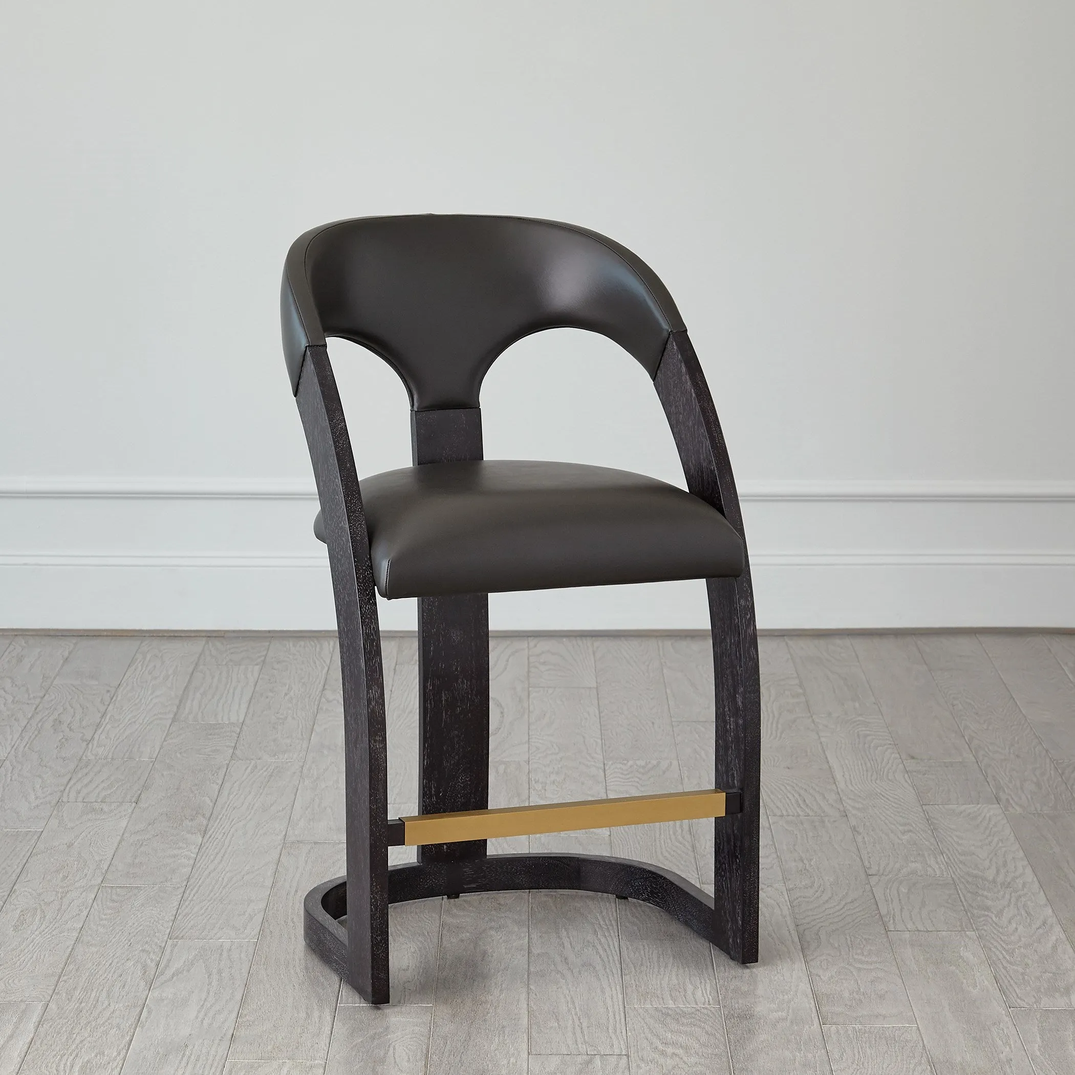 Delia Counter Stool - Ebony Cerused - Graphite Leather