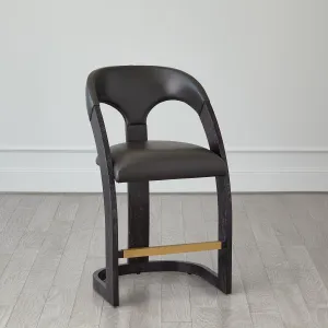 Delia Counter Stool - Ebony Cerused - Graphite Leather