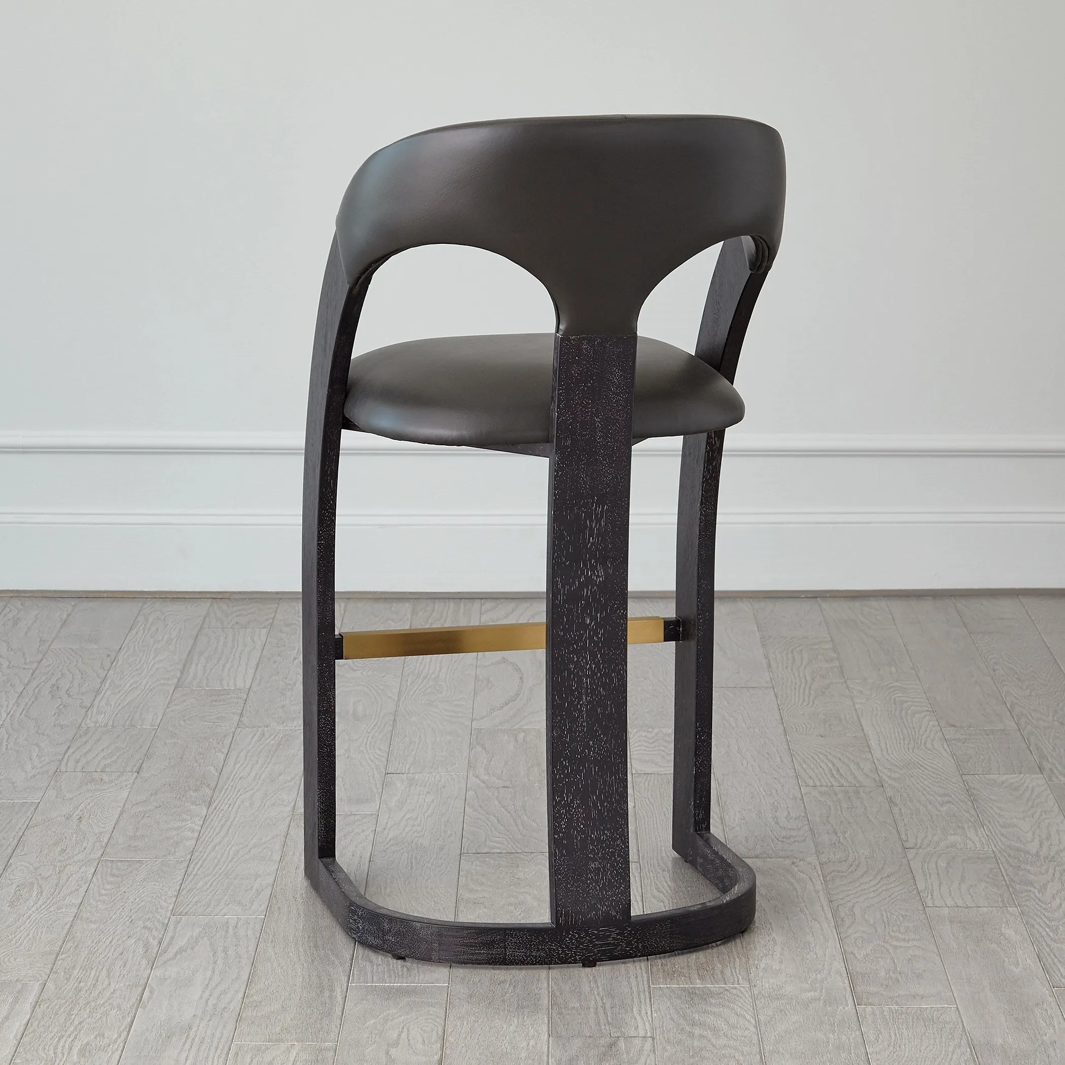 Delia Counter Stool - Ebony Cerused - Graphite Leather