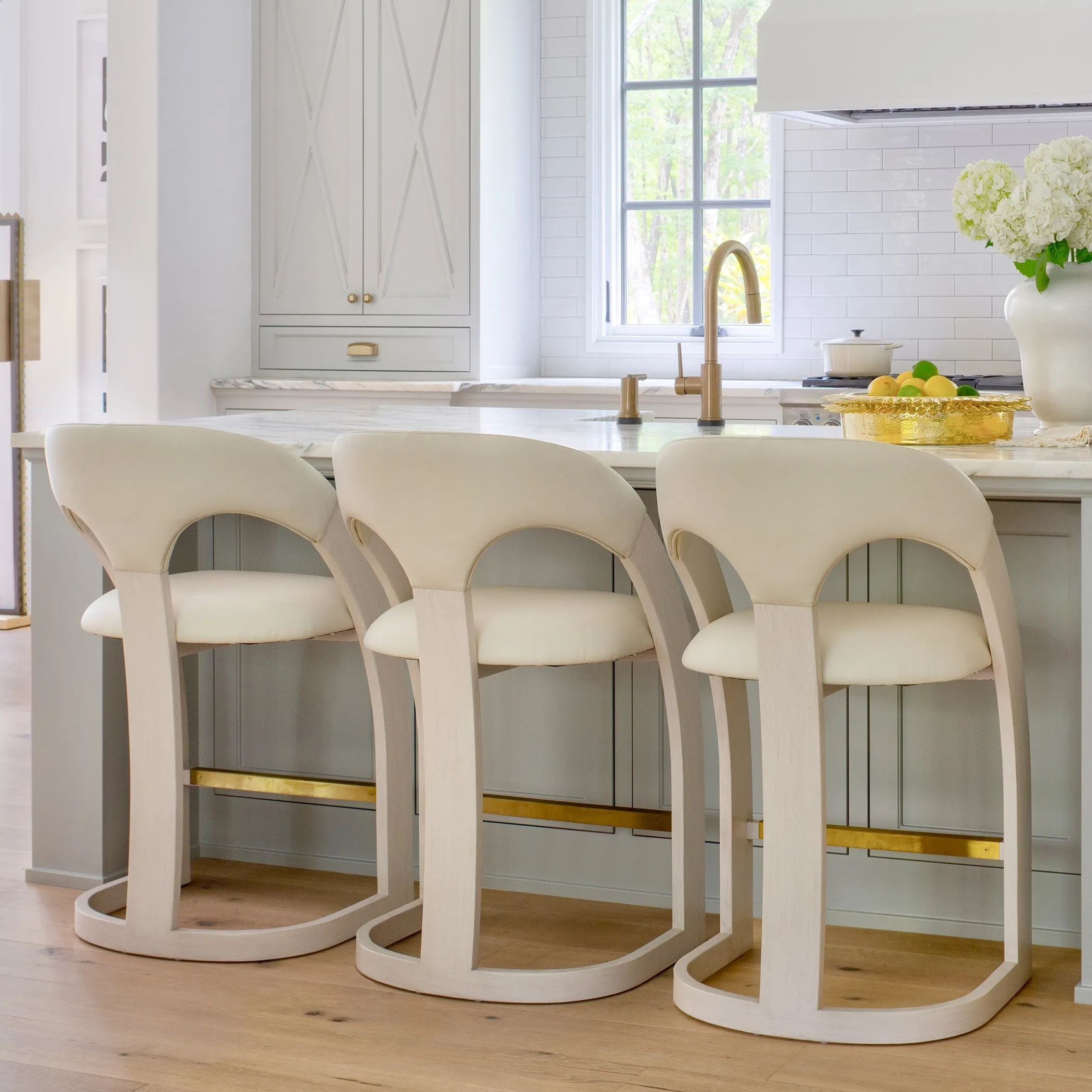 Delia Counter Stool - Ebony Cerused - Graphite Leather