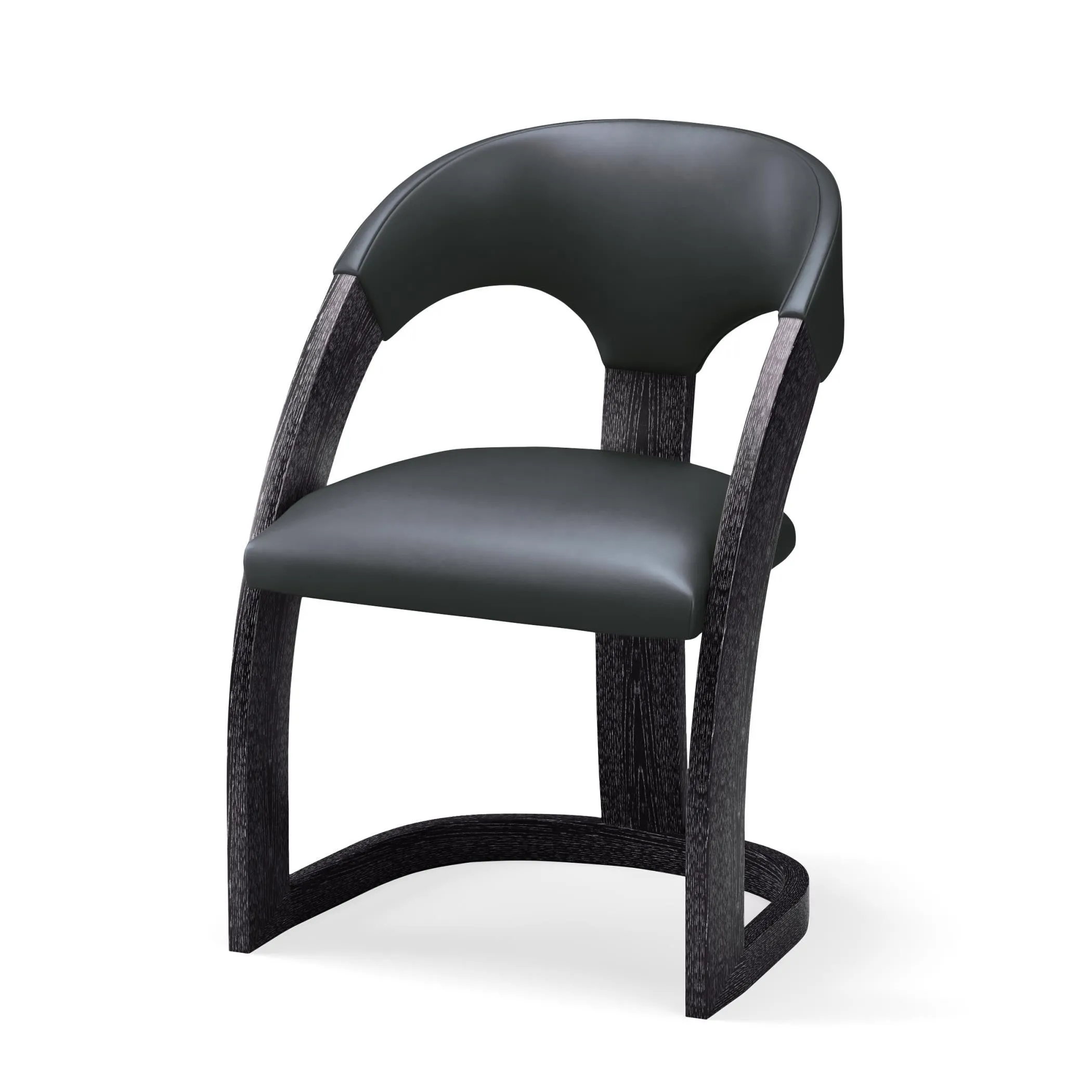 Delia Counter Stool - Ebony Cerused - Graphite Leather
