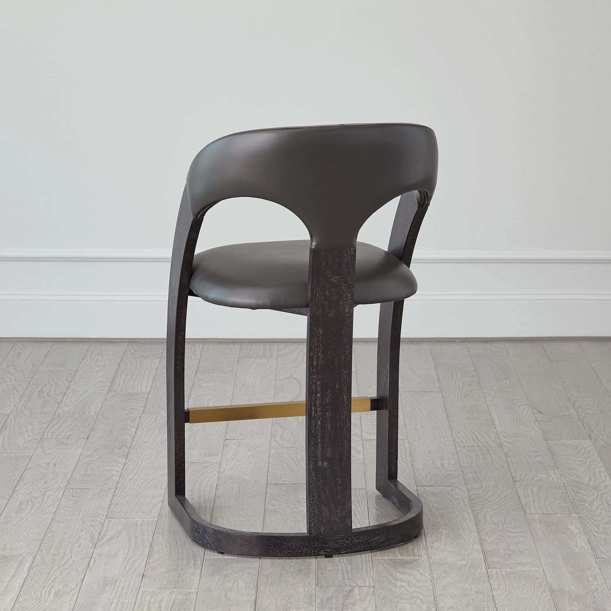 Delia Counter Stool - Ebony Cerused - Graphite Leather