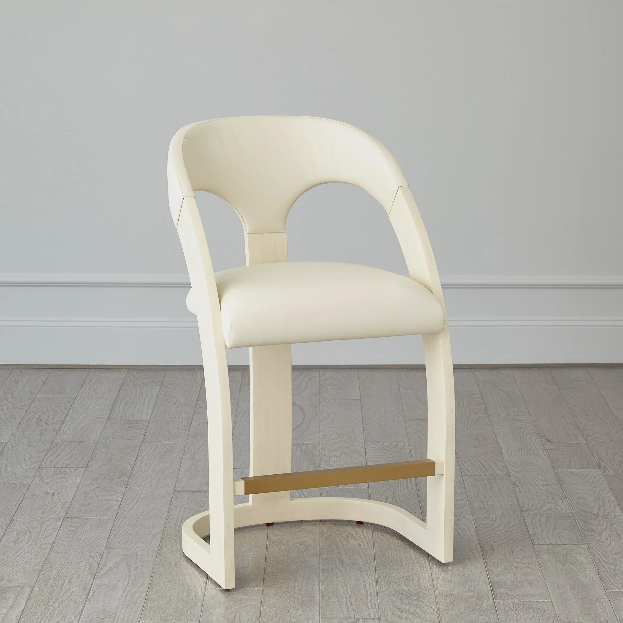Delia Counter Stool - Ebony Cerused - Graphite Leather