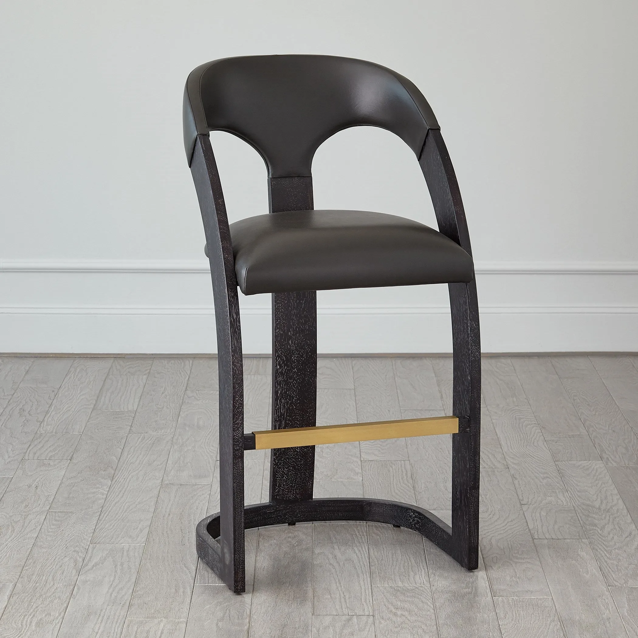 Delia Counter Stool - Ebony Cerused - Graphite Leather