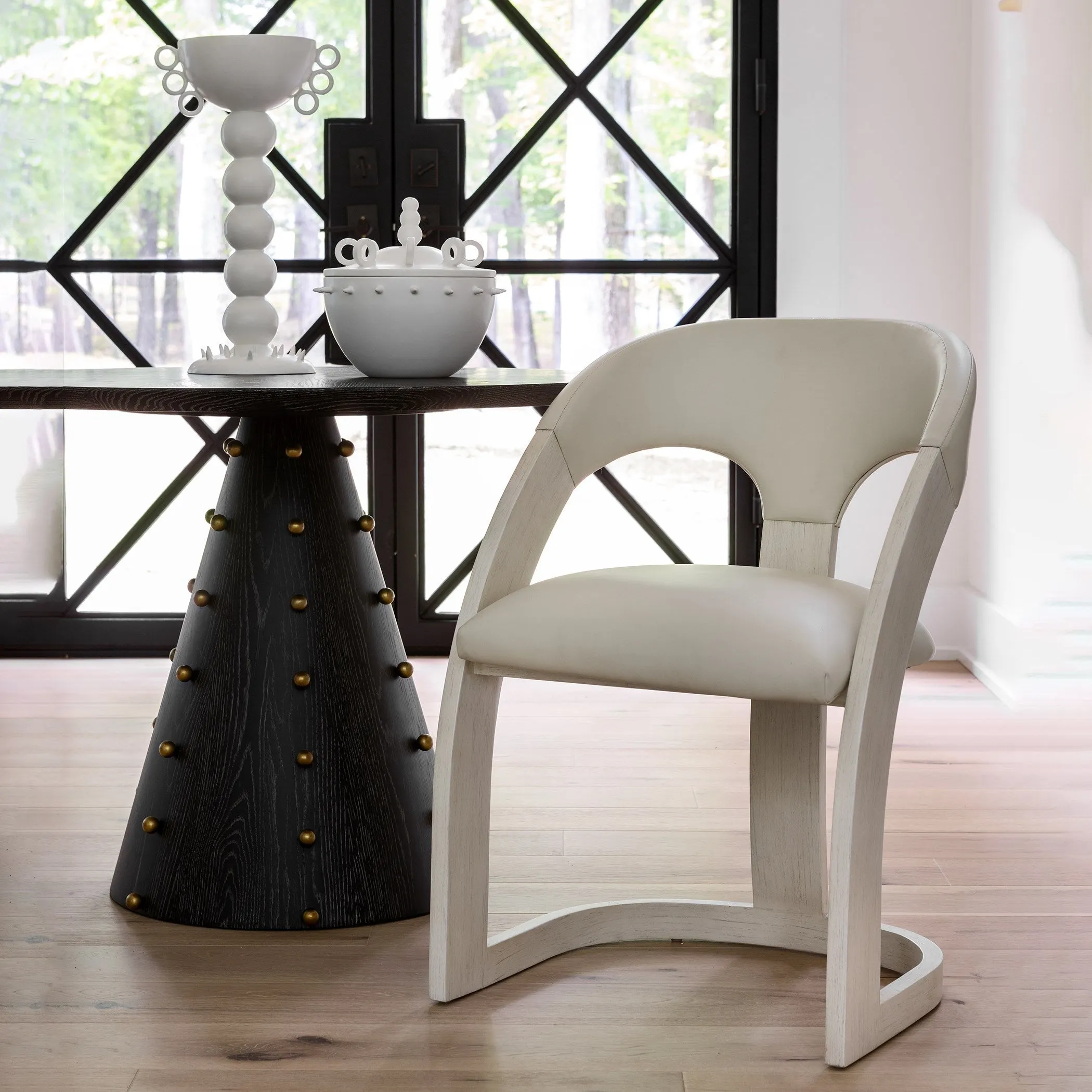 Delia Counter Stool - Ebony Cerused - Graphite Leather