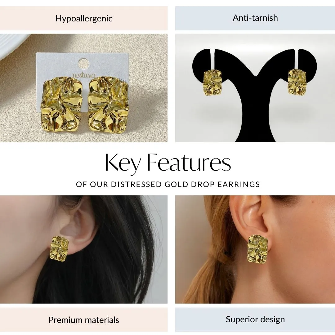 Distressed Gold Drop Earrings