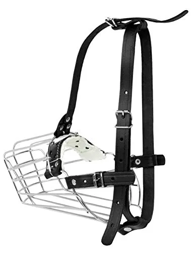 Dog Chrome Metal Muzzles Wire Basket Adjustable Leather Straps German Shepherd Reinforced (№1) Snout Circumference is 11. - 12.6 in Length is 4.3-4.7 in
