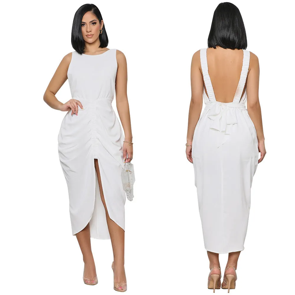 Elegant Pleated Waist-Controlled Split Dress