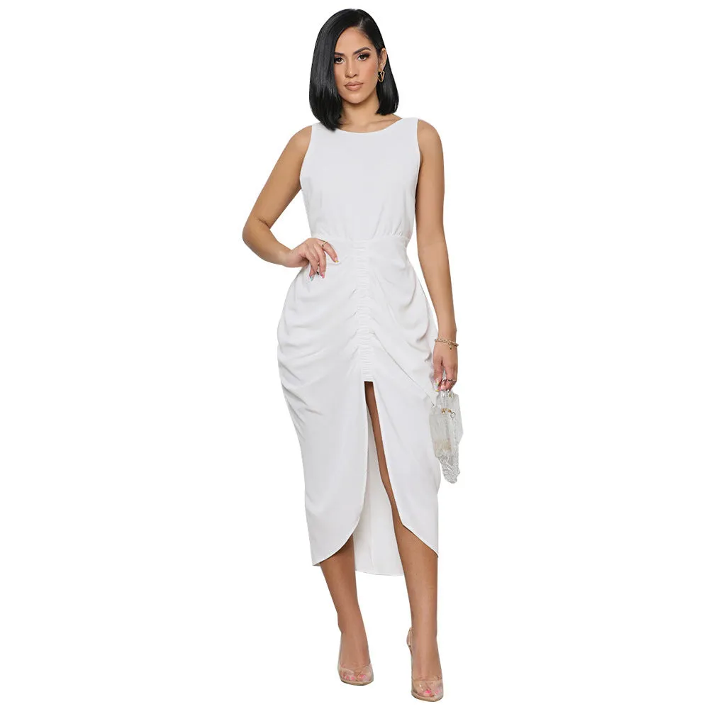 Elegant Pleated Waist-Controlled Split Dress