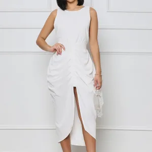 Elegant Pleated Waist-Controlled Split Dress