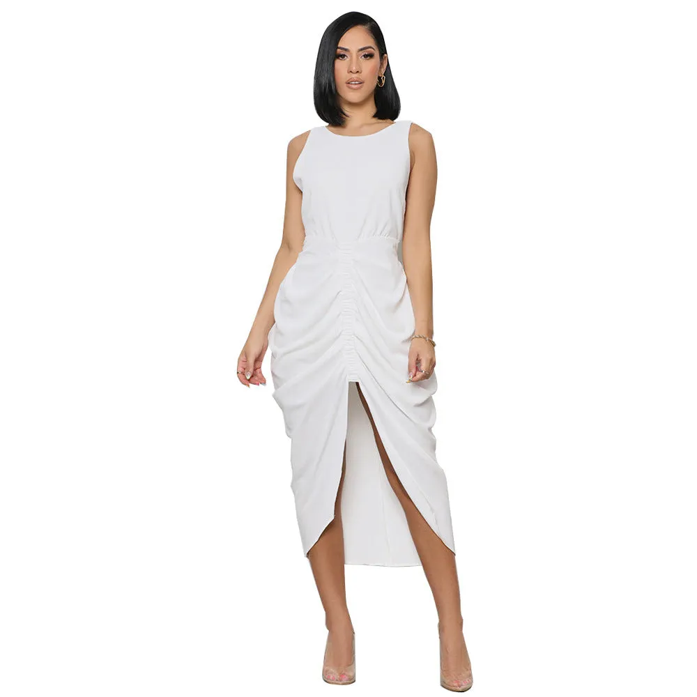 Elegant Pleated Waist-Controlled Split Dress
