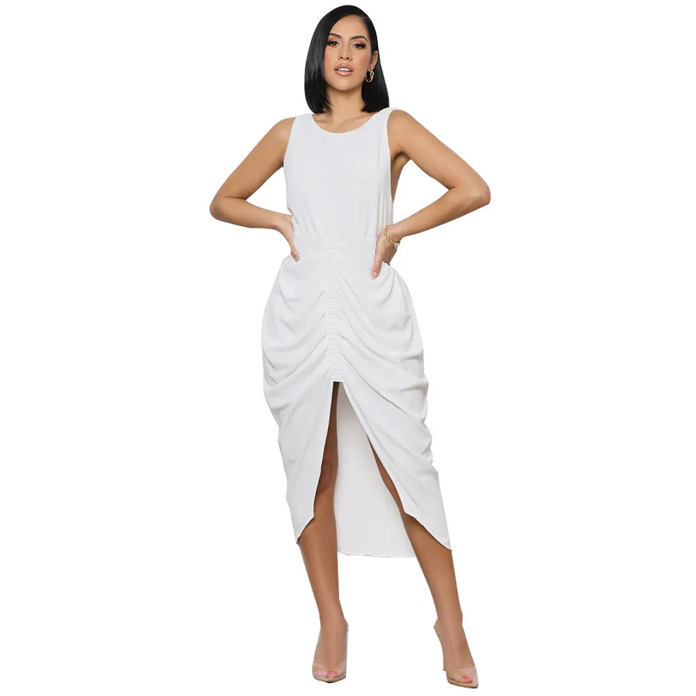 Elegant Pleated Waist-Controlled Split Dress