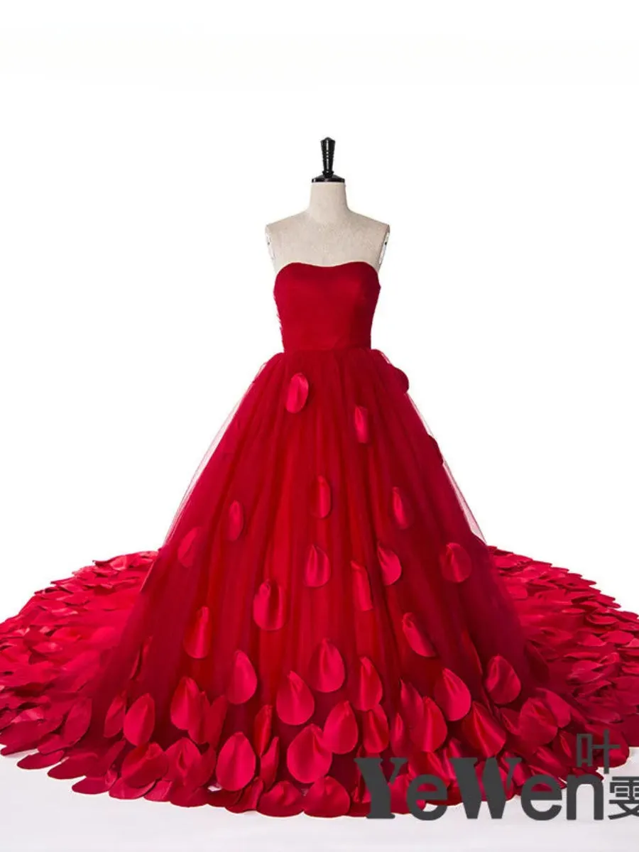 Elegant Wedding Dress Appliqued Strapless A-Line Photography Dress
