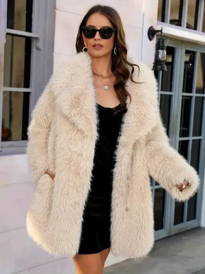 Elegant Womens Long Faux Fur Coat  Warm  Stylish