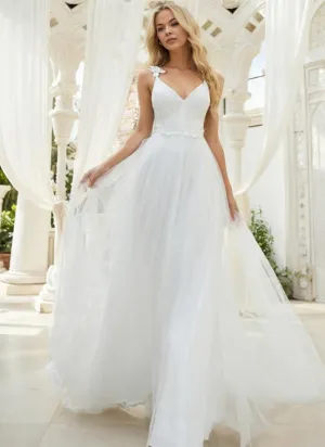 Elizabeth double V neck Wedding dress in ivory Express NZ wide